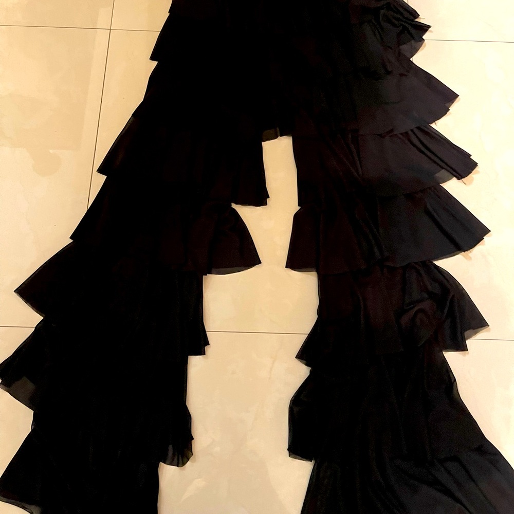 Women black stretchy layered pants